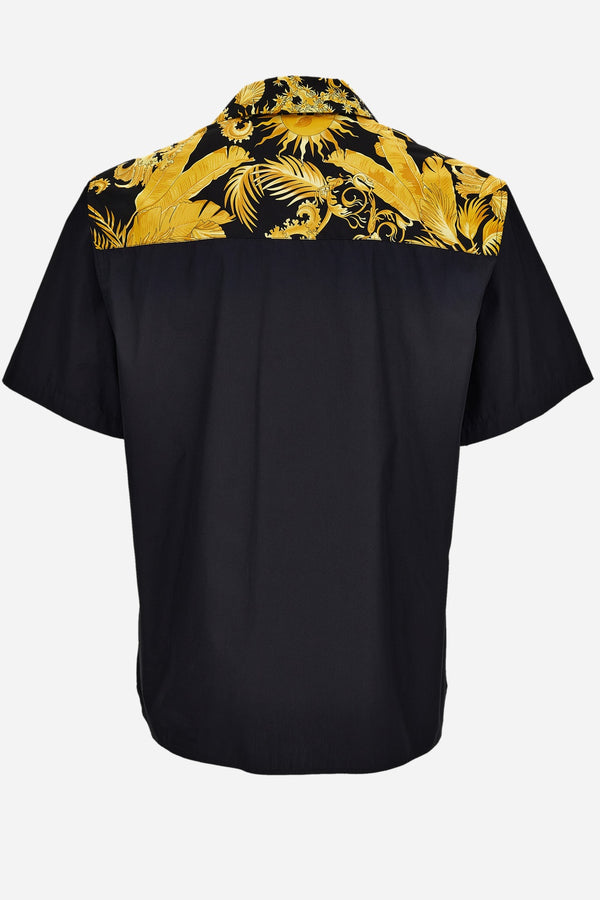 Informal Shirt In Combo Fabric Poplin Plain-Baroque Palm Print Allover-Versace Writing Embroidery
