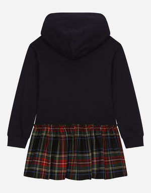 TARTAN JERSEY AND WOOL-BLEND DRESS