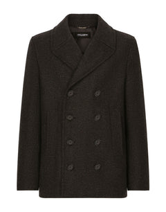 DOUBLE-BREASTED WOOL PEA COAT WITH BRANDED TAG