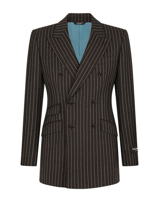 DOUBLE-BREASTED PINSTRIPE WOOL BEAT-FIT JACKET