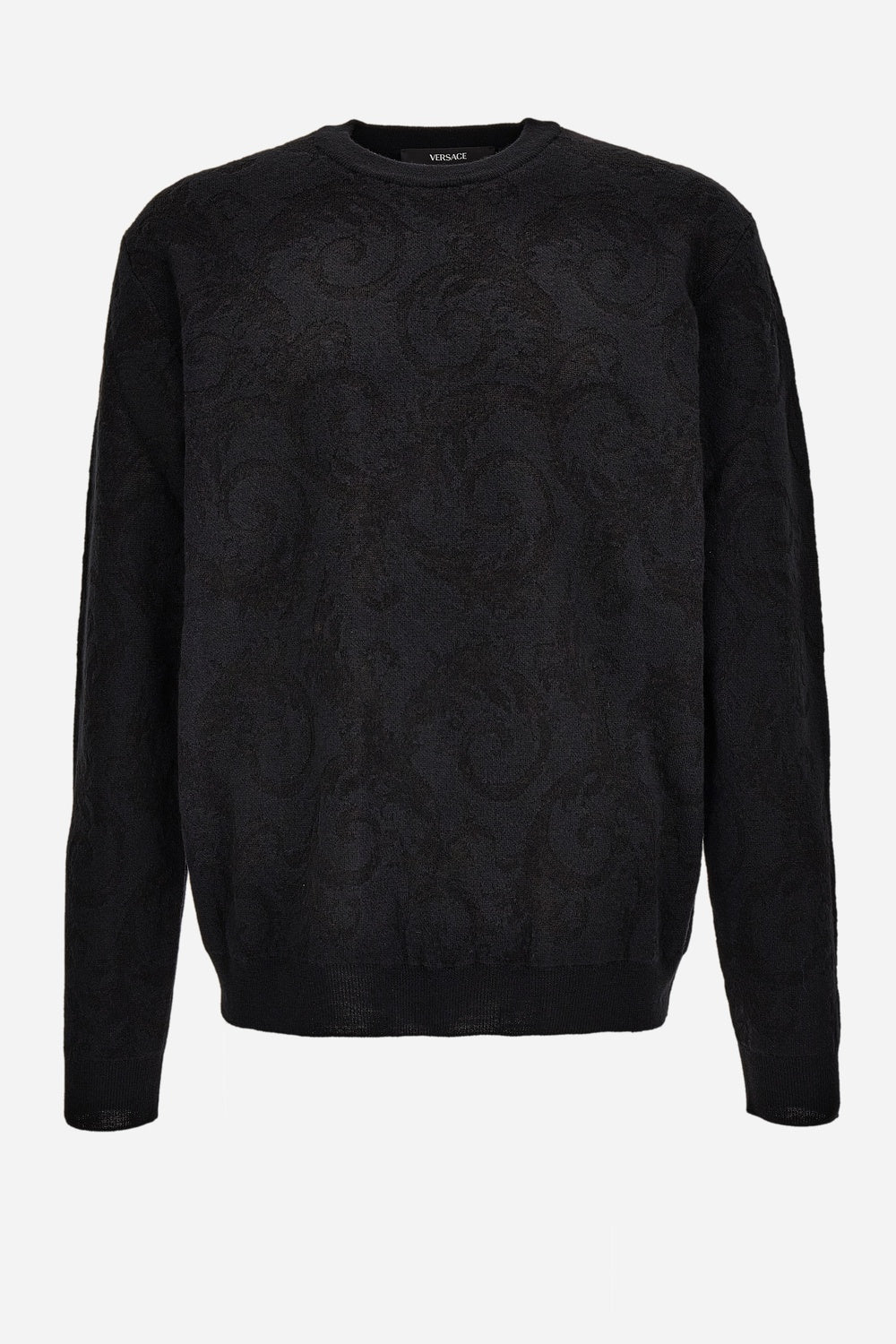 Knit Sweater In Barocco Leafy Jacquard Wool Blend