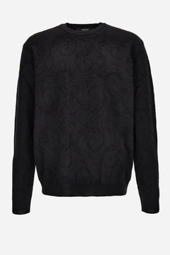 Knit Sweater In Barocco Leafy Jacquard Wool Blend