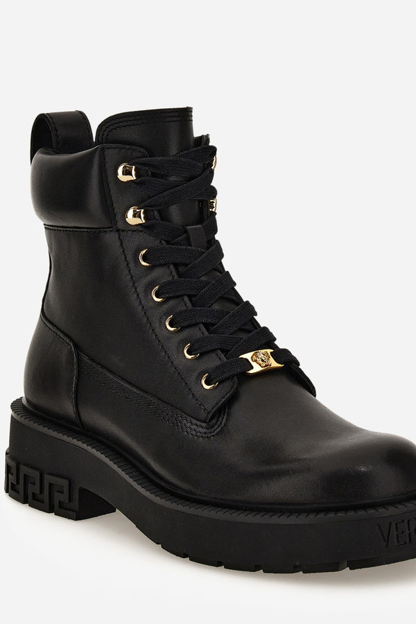 Versace Tank Lace Up Ankle Boot In Calf Leather