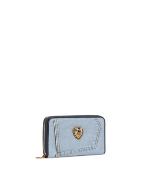 ZIP-AROUND DEVOTION WALLET IN PATCHWORK DENIM