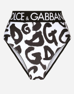 HIGH-WAISTED BRIEFS WITH GRAFFITI LOGO PRINT