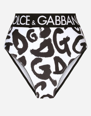 HIGH-WAISTED BRIEFS WITH GRAFFITI LOGO PRINT