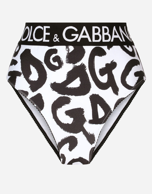 HIGH-WAISTED BRIEFS WITH GRAFFITI LOGO PRINT