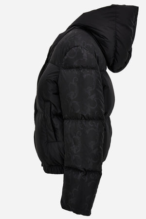 Padded Jacket In Nylon + Ibiscus All Over Print Details