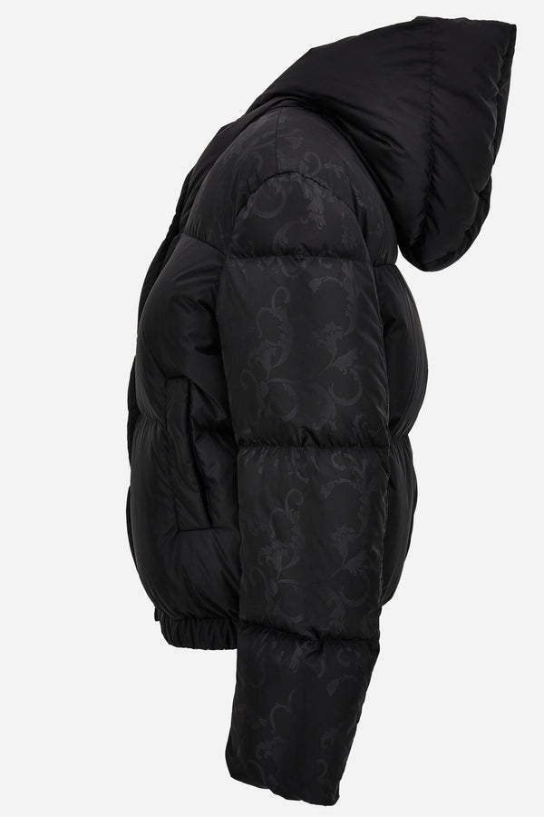 Padded Jacket In Nylon + Ibiscus All Over Print Details