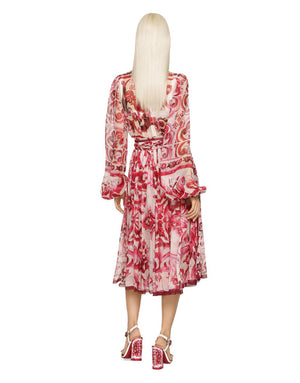 MIDI DRESS IN MAIOLICA PRINT CHIFFON