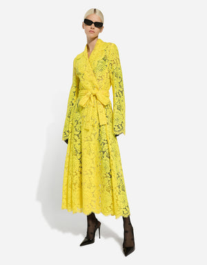 FLORAL CORDONETTO LACE TRENCH COAT WITH DG LOGO