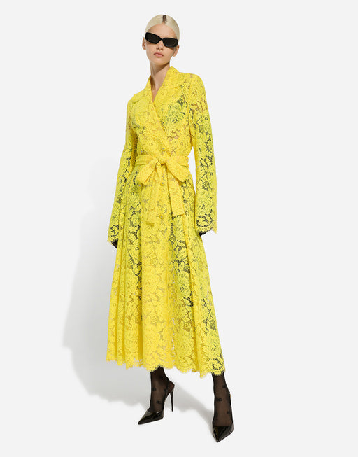 FLORAL CORDONETTO LACE TRENCH COAT WITH DG LOGO