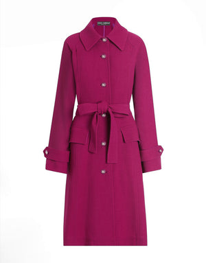 SINGLE-BREASTED COAT WITH BELT IN WOOL CREPE