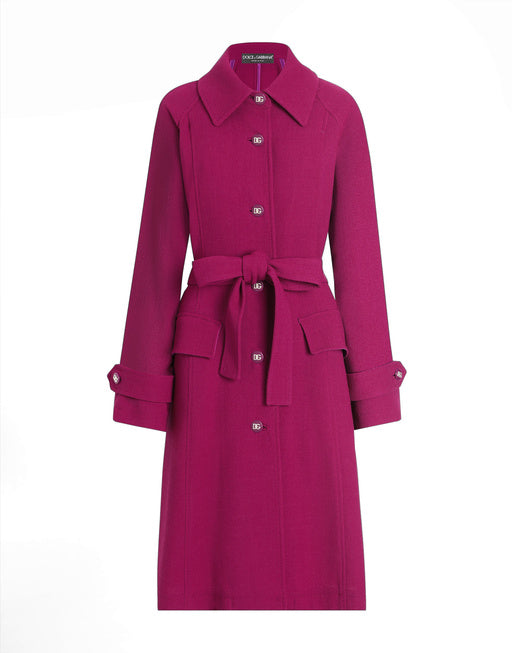 SINGLE-BREASTED COAT WITH BELT IN WOOL CREPE