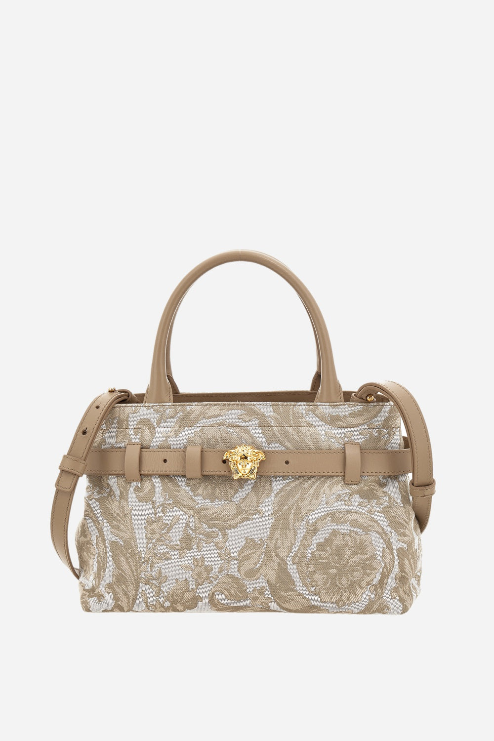 La Medusa Small Tote In Jacquard Fabric-Calf Leather
