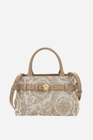 La Medusa Small Tote In Jacquard Fabric-Calf Leather