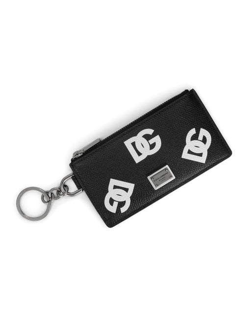 CALFSKIN CARD HOLDER WITH ALL-OVER DG PRINT AND RING