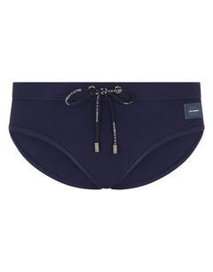 SWIM BRIEFS WITH HIGH-CUT LEG AND BRANDED PLATE