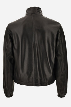 Blouson Leather In Shiny Plonge' Leather - Versace Logo