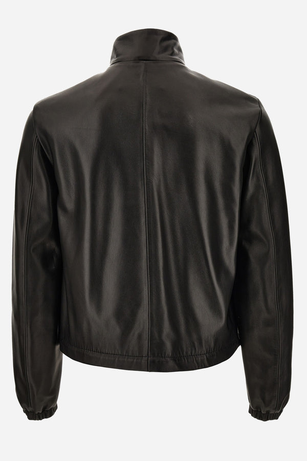 Blouson Leather In Shiny Plonge' Leather - Versace Logo