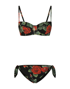 TIE BIKINI BOTTOMS WITH ROSE PRINT
