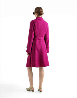 SINGLE-BREASTED COAT WITH BELT IN WOOL CREPE
