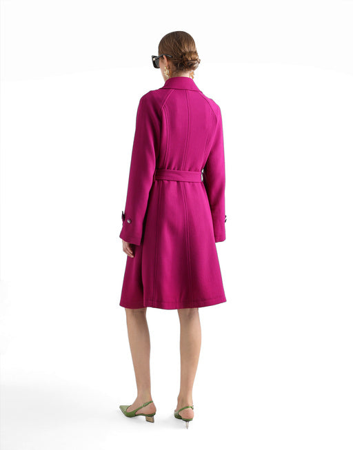 SINGLE-BREASTED COAT WITH BELT IN WOOL CREPE