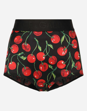 CHERRY-PRINT SATIN HIGH-WAISTED PANTIES