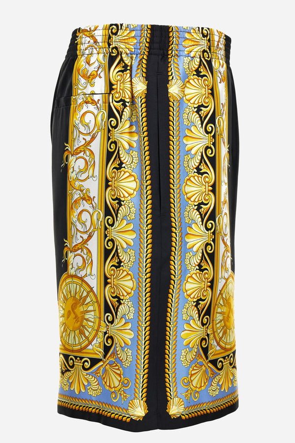 Shorts In Barocco Palm Print Silk Fabric