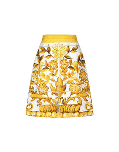 SHORT MAJOLICA-PRINT BROCADE SKIRT