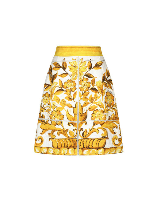 SHORT MAJOLICA-PRINT BROCADE SKIRT