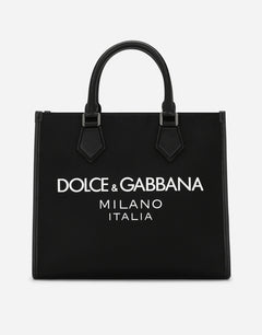 SMALL NYLON SHOPPING BAG WITH RUBBERIZED LOGO