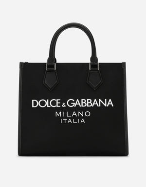 SMALL NYLON SHOPPING BAG WITH RUBBERIZED LOGO