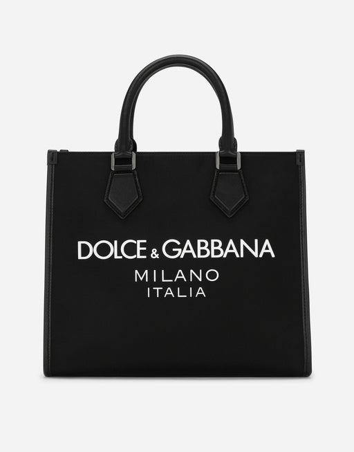 SMALL NYLON SHOPPING BAG WITH RUBBERIZED LOGO