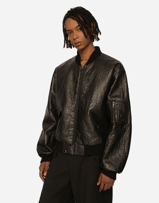 FAUX LEATHER JACKET WITH BRANDED TAG
