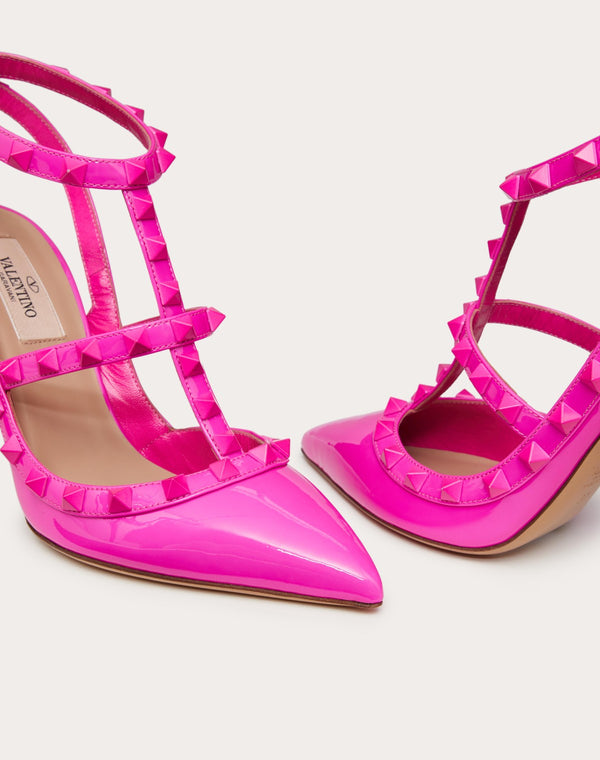 Décolleté Rockstud In Vernice Con Cinturini E Borchie In Tono 100Mm