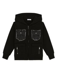 JERSEY HOODIE WITH DENIM INSERTS
