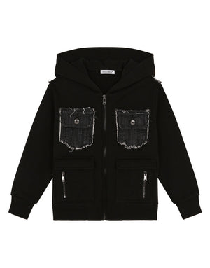 JERSEY HOODIE WITH DENIM INSERTS