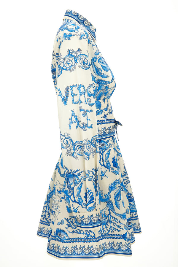 Dress In Underwater Barocco Bicolour Foulard On Cotton Poplin