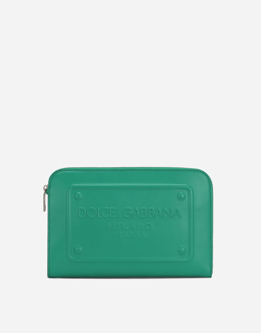 SMALL CALFSKIN POUCH WITH RAISED LOGO