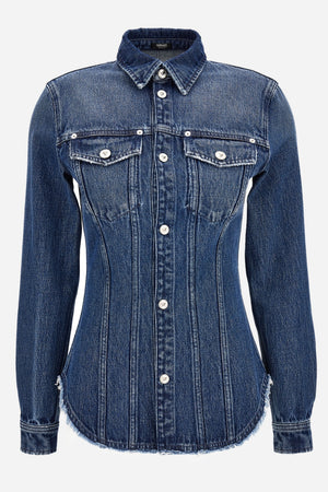 Shirt Denim In Denim Washed Medium Blue With  Frayed Edges