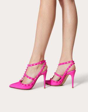 Décolleté Rockstud In Vernice Con Cinturini E Borchie In Tono 100Mm