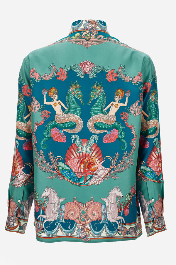 Informal Shirt In Silk Twill  Coral Theatre Print