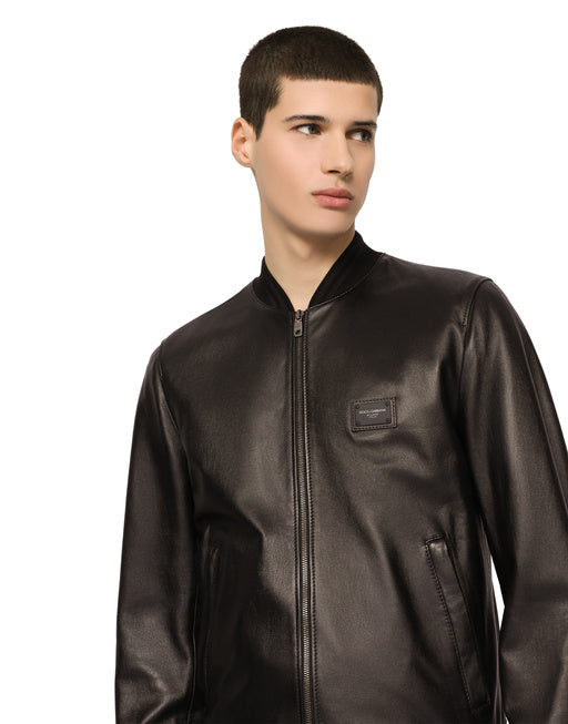 LEATHER JACKET WITH BRANDED TAG