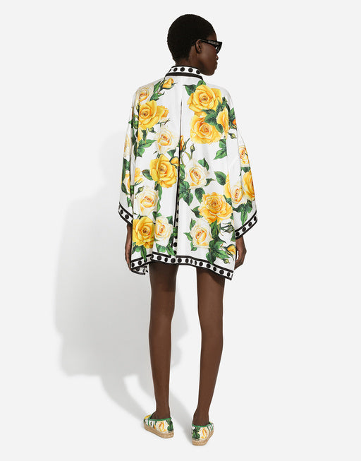 OVERSIZE SILK SHIRT WITH YELLOW ROSE PRINT