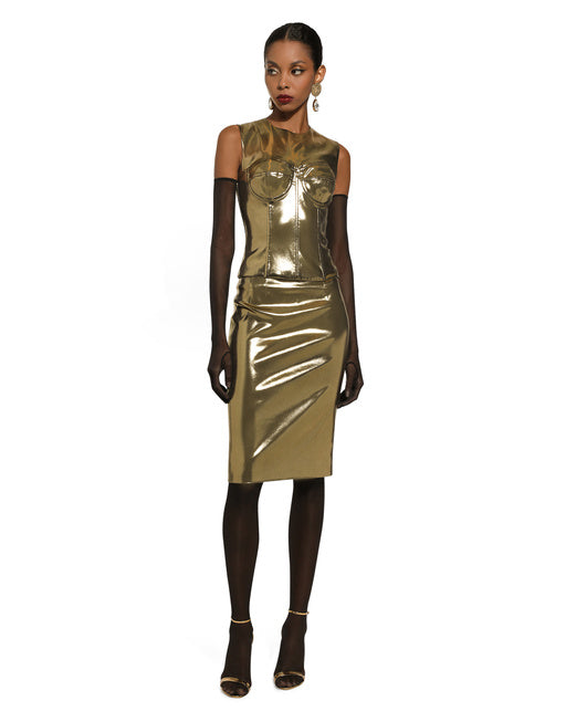 SHORT FOILED SATIN CORSET TOP