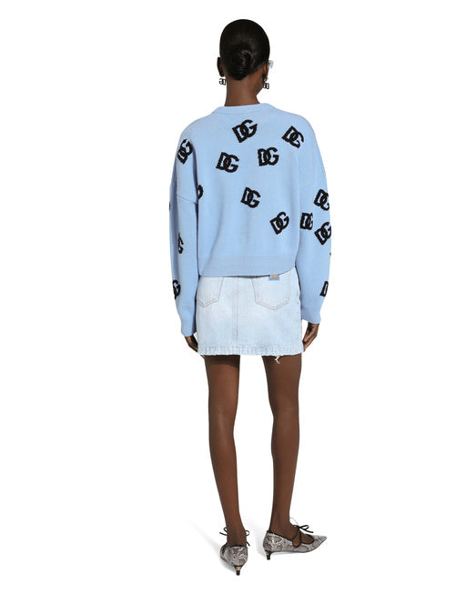 WOOL ROUND-NECK SWEATER WITH DG LOGO INLAY