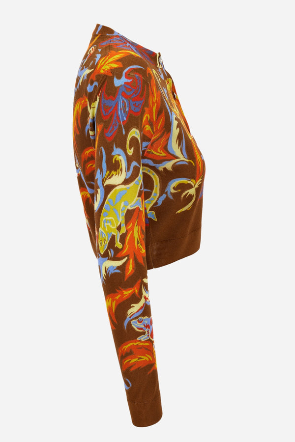 Knit Sweater In Exotic Barocco Printed Silk