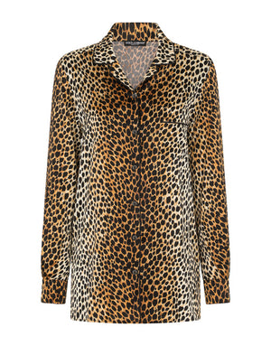 OCELOT-PRINT SATIN PAJAMA SHIRT