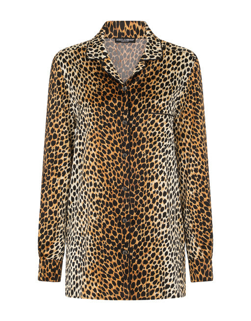 OCELOT-PRINT SATIN PAJAMA SHIRT